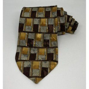 Lorenzo Selini Neck Tie Gold Tones Abstract Geometric Mens Classic Tie Gold Foil
